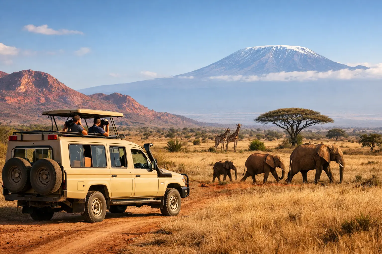 Elefanti e giardino presso Amboseli Serena Safari Lodge con Safari Kenya Travel