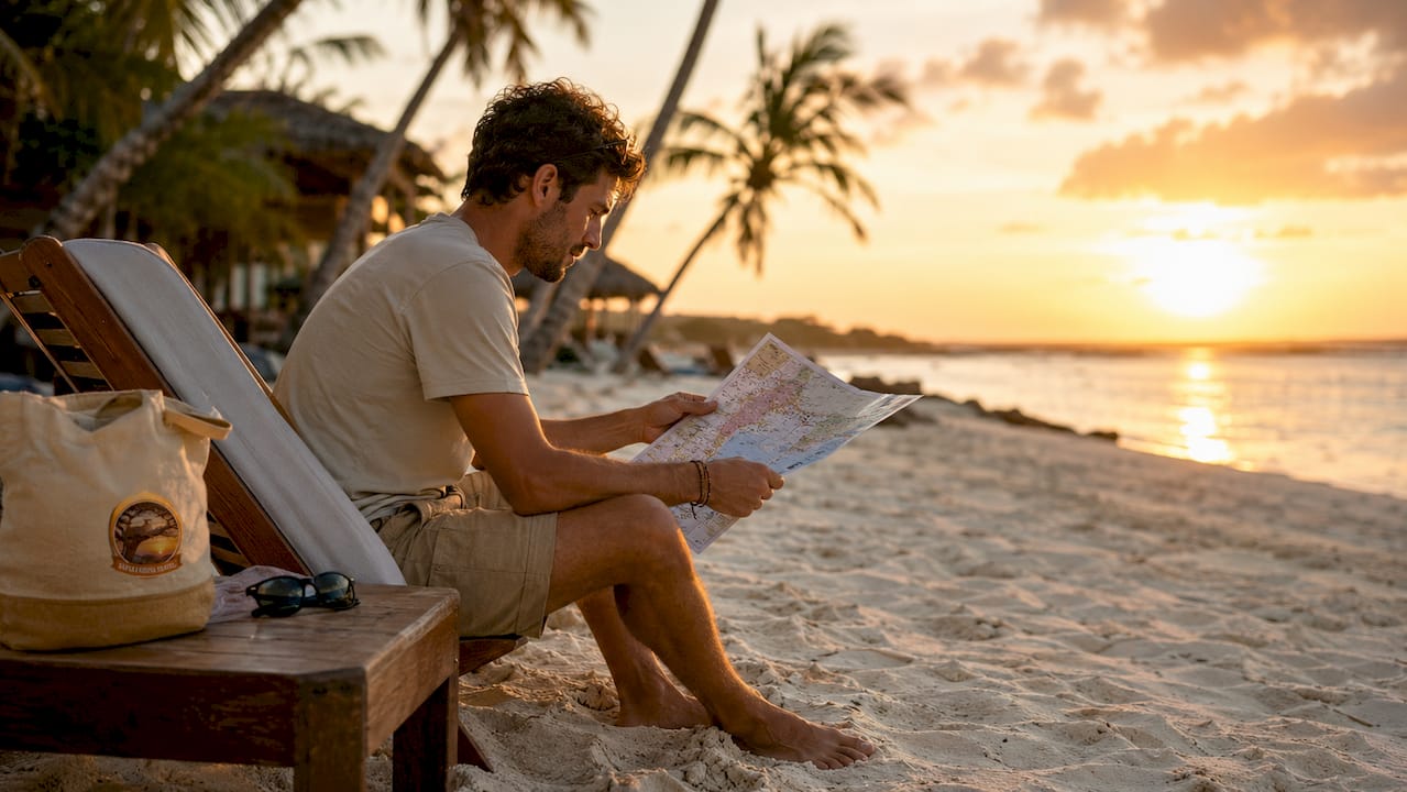 Viaggiatore che organizza una vacanza in Kenya tra safari e relax al mare