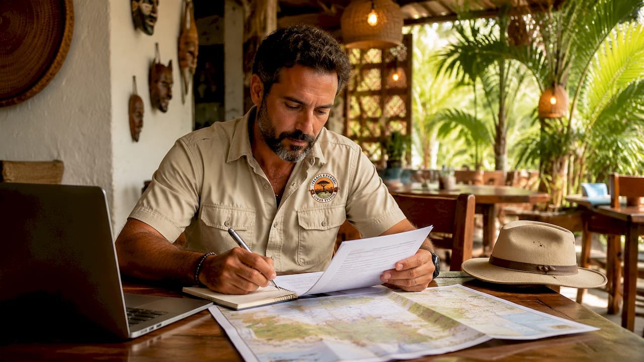 Guida turistica italiana che verifica i propri attestati di abilitazione