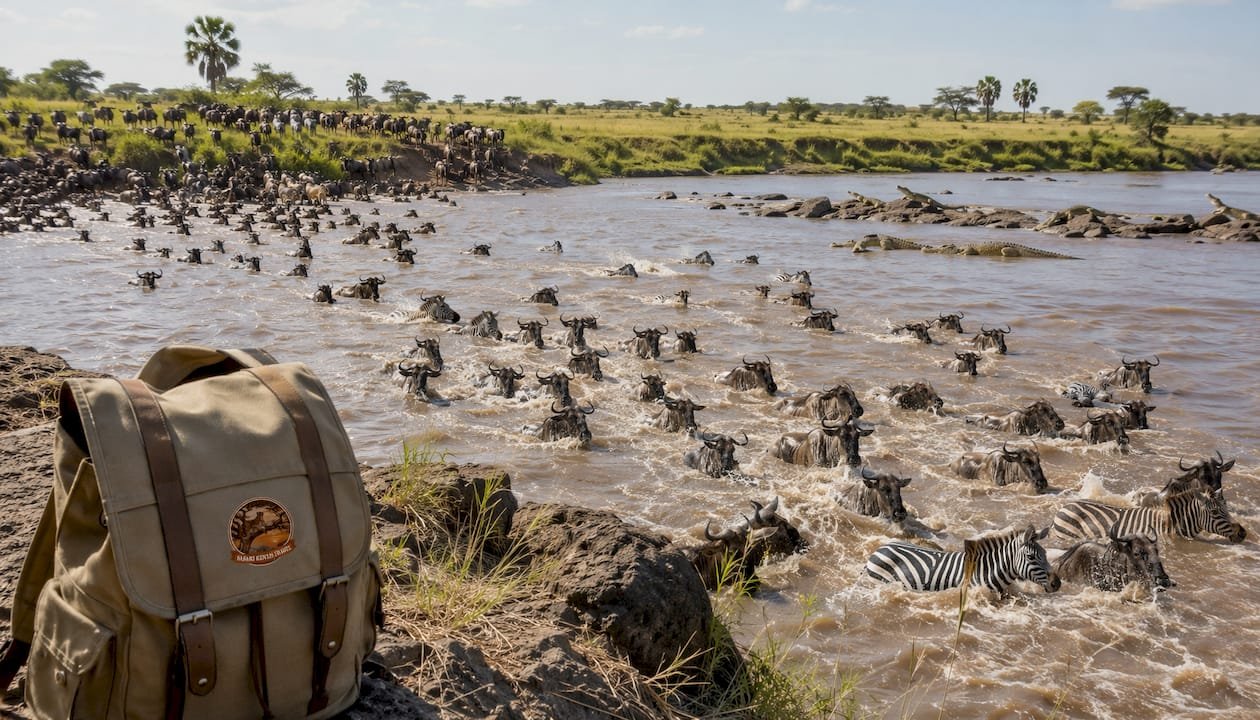 Gli gnu attraversano il fiume Mara durante la spettacolare migrazione annuale.