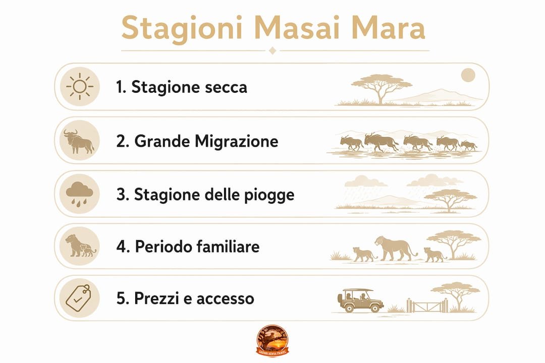 Guida visiva ai periodi migliori per un viaggio nel Masai Mara