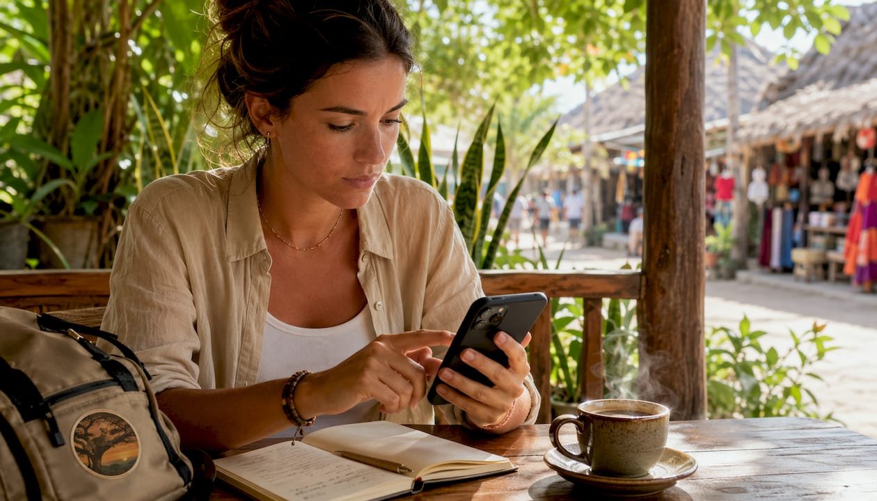 Primo piano di una mano che digita un numero con prefisso internazionale +27 sul telefono, tipico del Sudafrica.