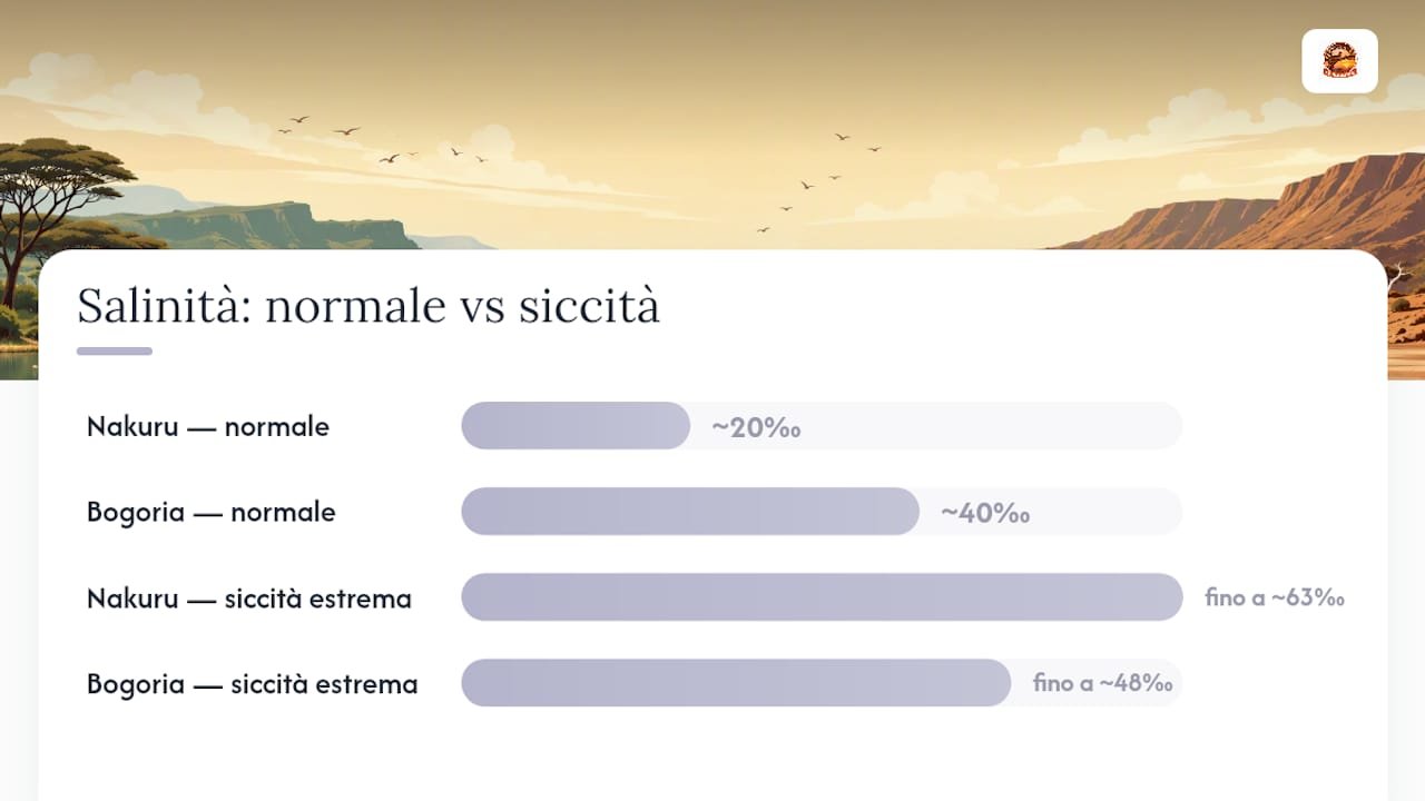 Infografica comparativa: le caratteristiche principali del Lago Nakuru e del Lago Bogoria a confronto