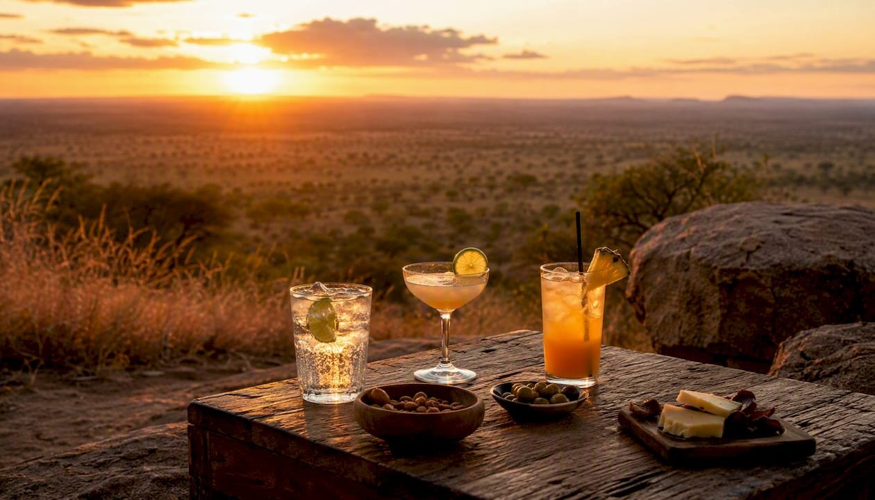 Un aperitivo al tramonto con vista sulla savana keniota: il modo perfetto per concludere una giornata di avventura.