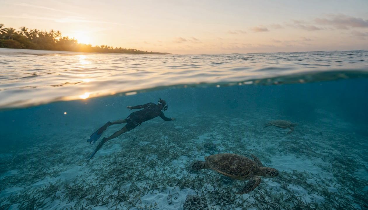 All’alba, un’esperienza indimenticabile di snorkeling tra le tartarughe sulla barriera corallina di Watamu.