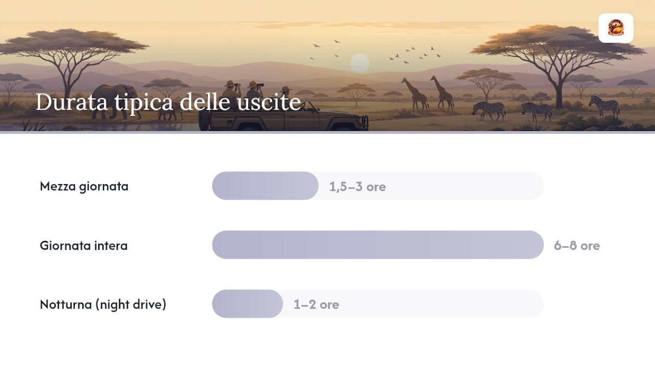Orari game drive: quando partire e quanto dura ogni uscita | Kenya Safari Travel Schema illustrativo che mette a confronto gli orari e la durata dei safari