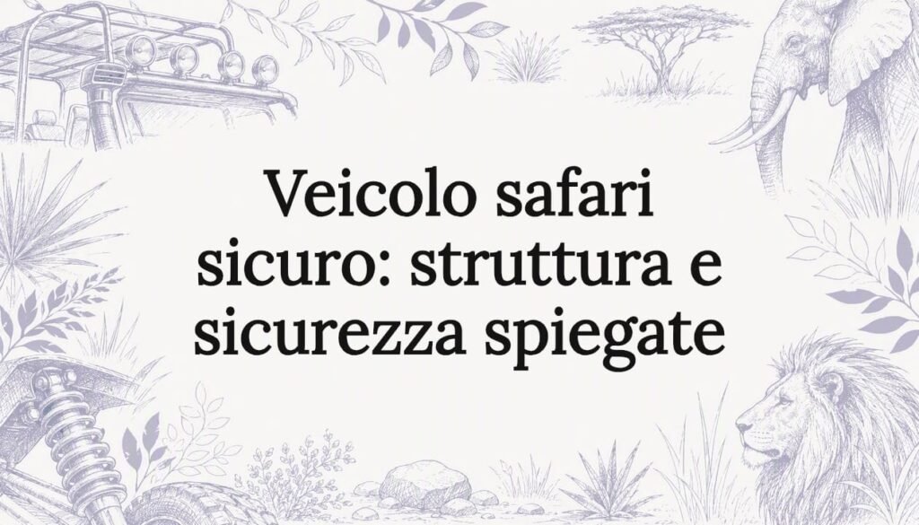 Cartolina decorativa con illustrazioni di un fuoristrada safari e dettagli naturalistici
