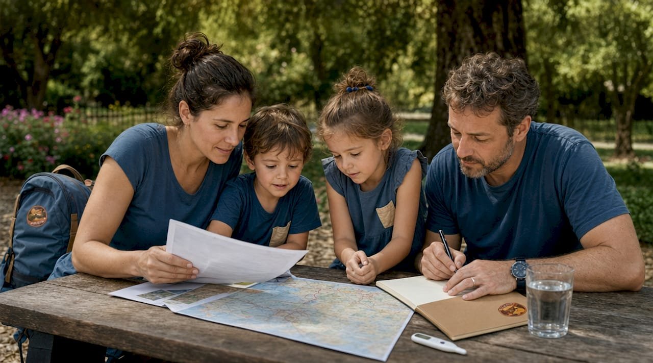 Una famiglia italiana si sta organizzando per un safari in Kenya, raccogliendo tutti i documenti necessari per il viaggio.