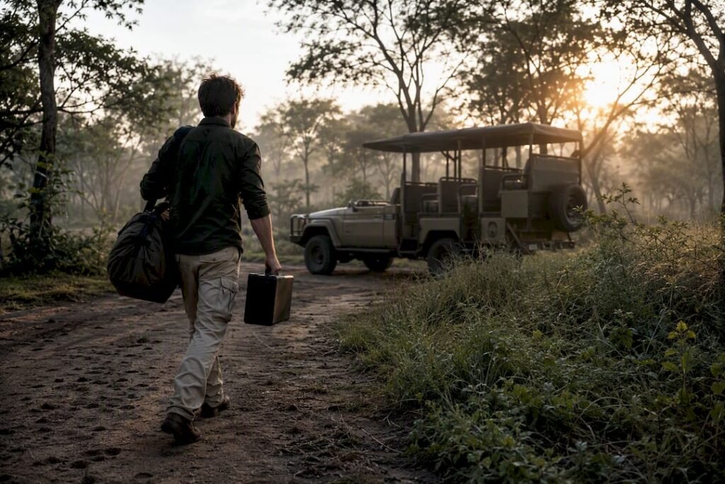 Passeggero che si dirige verso l'aereo all'aeroporto di Nairobi