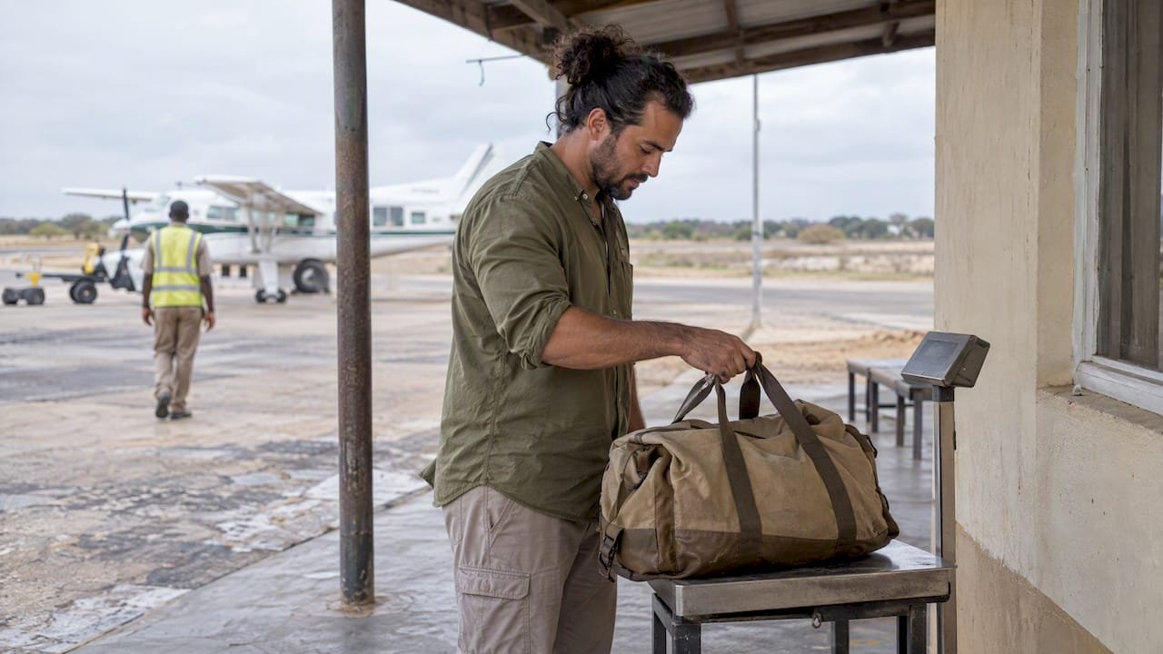 Borsa morbida pesata prima del decollo, Safari con volo interno
