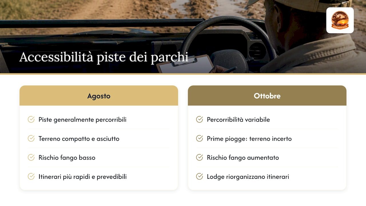 Confronto delle condizioni delle strade per safari tra agosto e ottobre