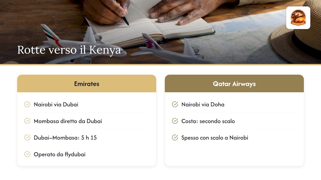 Confronto delle rotte verso Nairobi e Mombasa